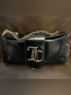 EXCLUSIVE Juicy Couture Black Patent Shoulder Bag with Gold Chain
